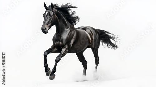 Running Horse on White Background, Energetic Animal Concept Generative AI