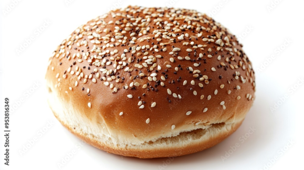 Sesame Seed Hamburger Bun Isolated on White Background, Top View Generative AI Sesame Seed Hamburger Bun Isolated on White Background, Top View Generative AI
