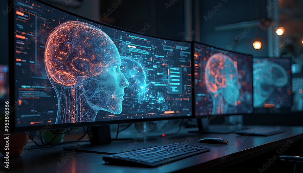 the screen of a computer screen displays intricate details of a complex network of computer systems. Vibrant colors and dynamic shapes display generative ai the screen of a computer screen displays intricate details of a complex network of computer systems. Vibrant colors and dynamic shapes display generative ai