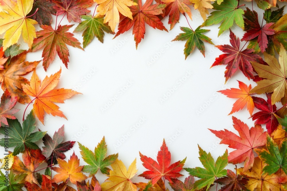 Autumn Maple Leaves Flat Lay White Background created with Generative AI Autumn Maple Leaves Flat Lay White Background created with Generative AI