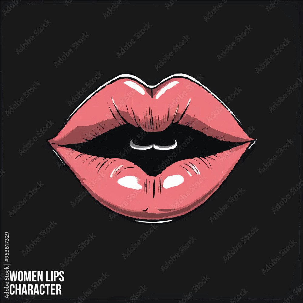 Beautiful woman lips beauty. Woman red big lips. Logo for the cosmetic industry. Beauty concept. Vector Stock illustration. Modern pop art style poster.  girl red big lips vector illustration. 