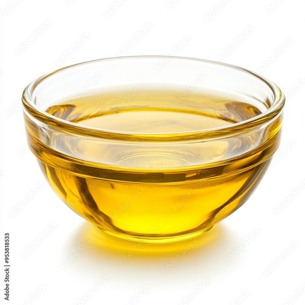 Vegetable Cooking Oil in Glass Bowl on White Background, Healthy Eating Concept Generative AI Vegetable Cooking Oil in Glass Bowl on White Background, Healthy Eating Concept Generative AI
