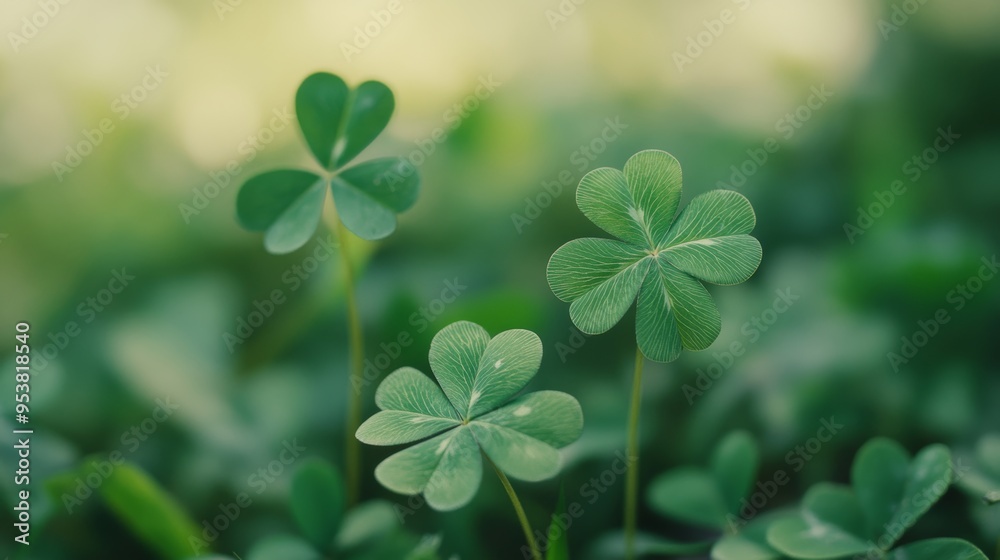 Two Clovers on Soft Green Background, Beautiful Close-up Shot Generative AI Two Clovers on Soft Green Background, Beautiful Close-up Shot Generative AI