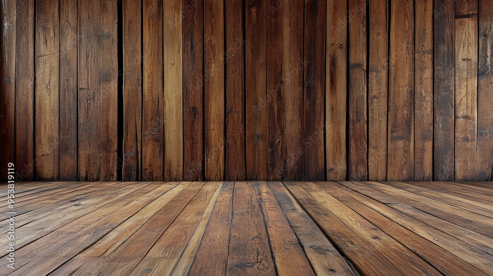 Naklejka premium Wooden wall and floor background with copy space Generative AI
