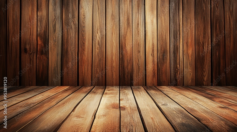 Wooden wall and floor background with copy space Generative AI Wooden wall and floor background with copy space Generative AI