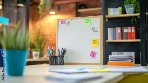 A white board with colorful sticky notes on it