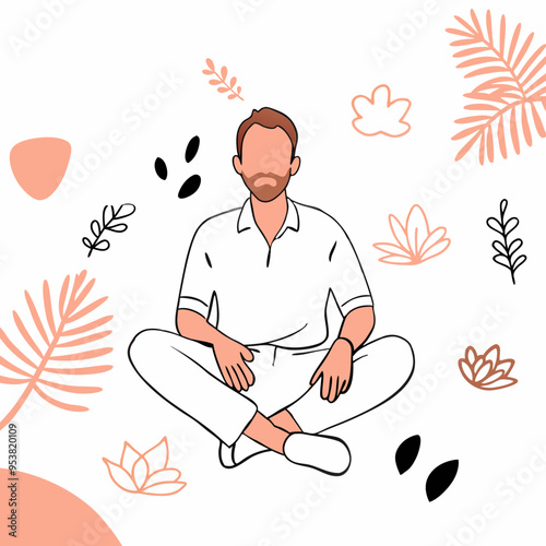 Vector illustration of a man sitting in a lotus pose in nude shades