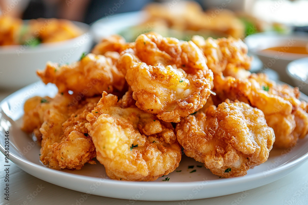 fried crispy prawn on a plate closeup shot generated by AI fried crispy prawn on a plate closeup shot generated by AI