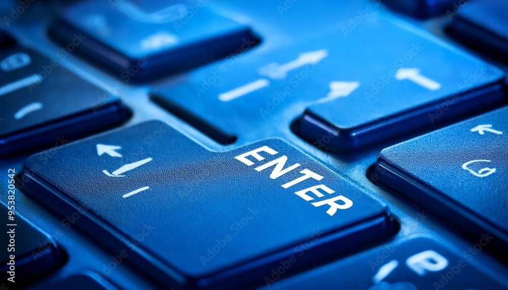 ENTER button on a modern blue digital keyboard ENTER button on a modern blue digital keyboard