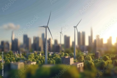 wind turbine farm to generate wind energy for intelligent cities. Renewable energy. sustainable and environmentally friendly with generative ai