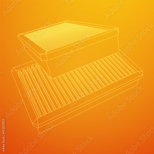 Car engine air filter. Auto spare part. Car care service maintenance. Wireframe low poly mesh vector illustration.