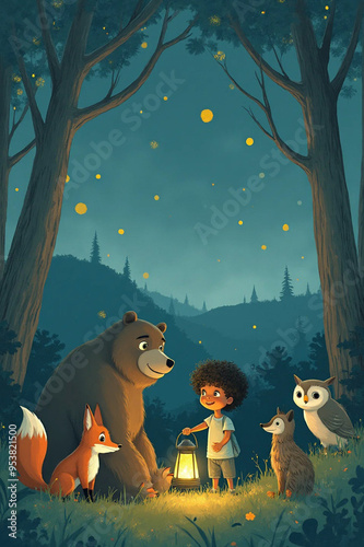 Kids Book Cover - the magical Forest Lantern Quest - AI generated 