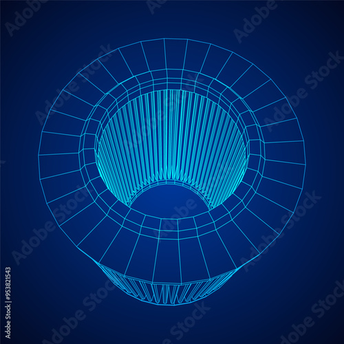 Car engine air filter. Auto spare part. Car care service maintenance. Wireframe low poly mesh vector illustration.