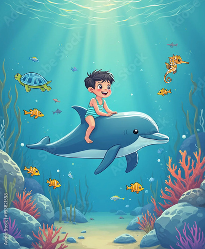 Kids Book Cover Dolphin Adventure - AI generated 