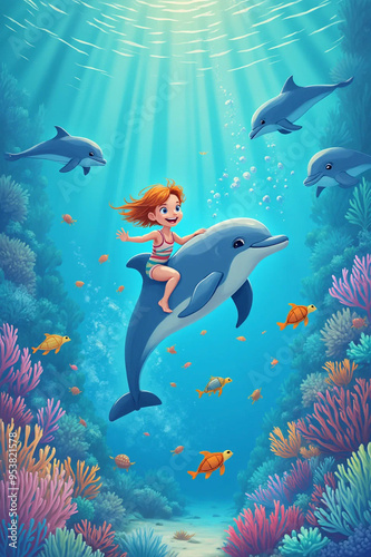 Kids Book Cover Underwater Adventure - AI generated 