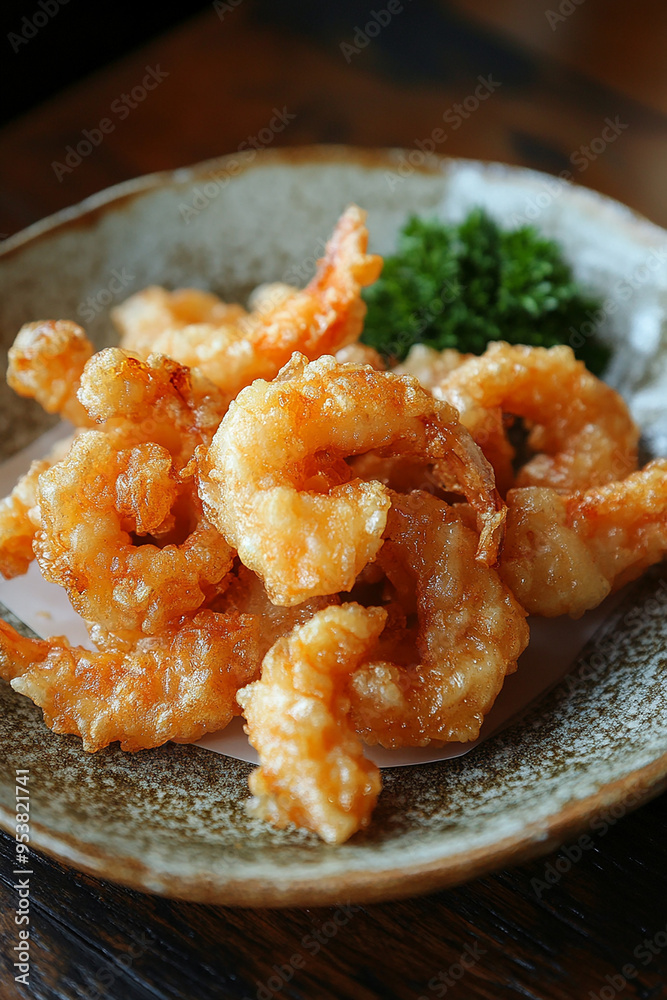 fried crispy prawn on a plate closeup shot generated by AI fried crispy prawn on a plate closeup shot generated by AI