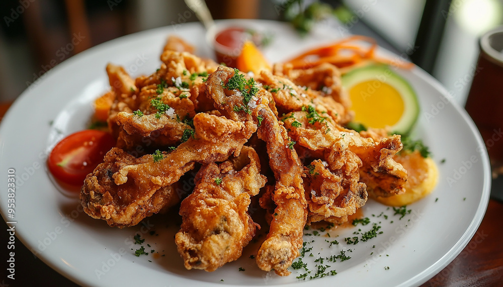 fried crispy prawn on a plate closeup shot generated by AI fried crispy prawn on a plate closeup shot generated by AI