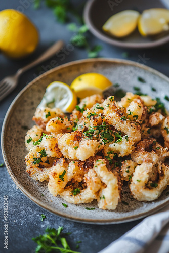 fried crispy prawn on a plate closeup shot generated by AI