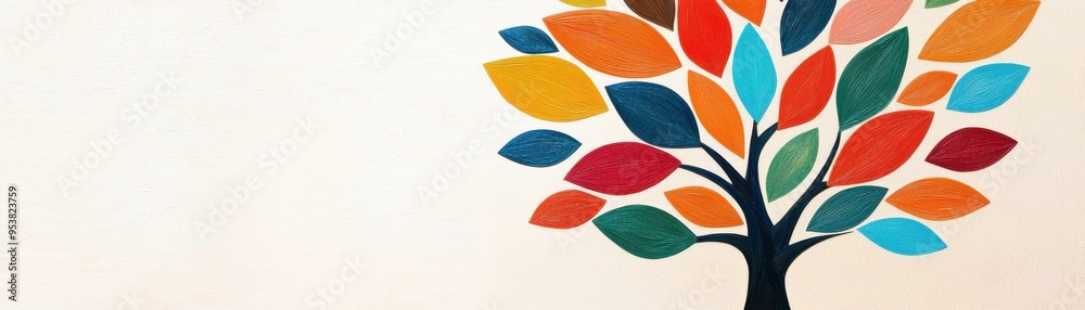 A vibrant tree design with colorful leaves on a neutral background, embodying creativity and nature's beauty. A vibrant tree design with colorful leaves on a neutral background, embodying creativity and nature's beauty.