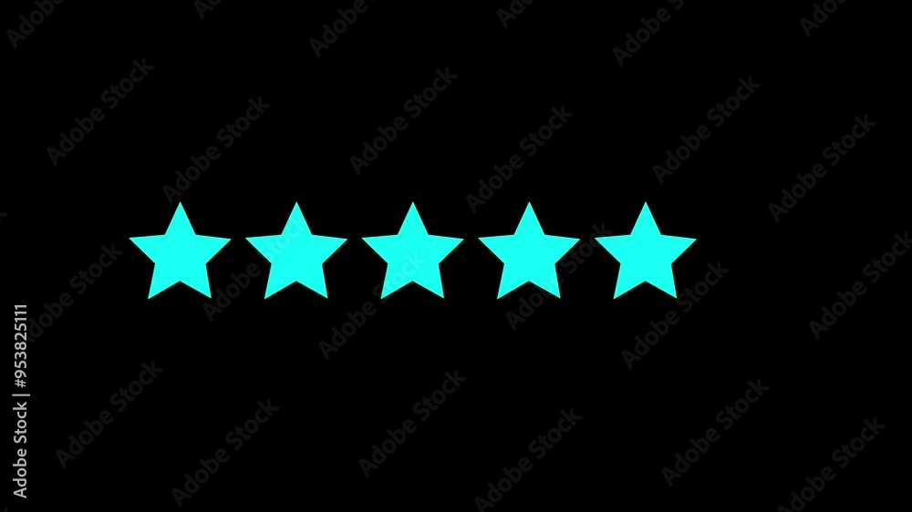 5star rating animation. Rating five stars on black background. 4k video 5star rating animation. Rating five stars on black background. 4k video