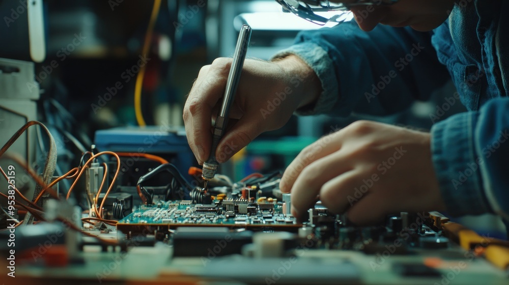 Close-up of a Technician Repairing a Circuit Board Close-up of a Technician Repairing a Circuit Board