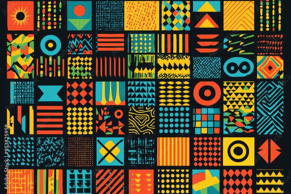 Abstract Geometric Pattern with Colorful Shapes and Textures