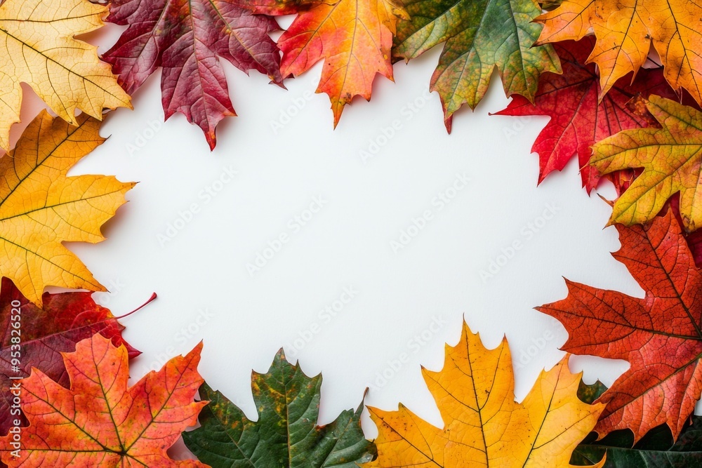 Autumn Maple Leaves Flat Lay White Background created with Generative AI Autumn Maple Leaves Flat Lay White Background created with Generative AI