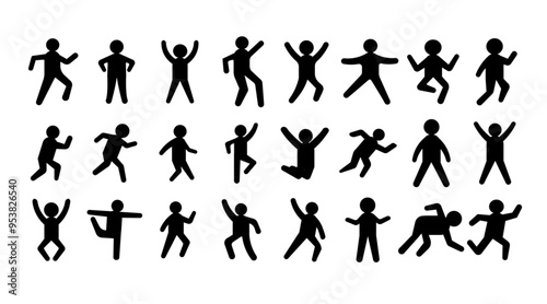 Stick Figures Stickman Stick Man People Person Poses Postures Standing Walking Running Fast Speed Set Pictogram Icon Set stock illustrations, and high 
