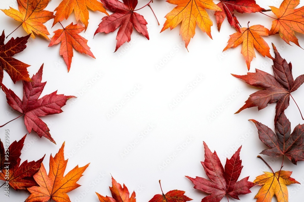 Autumn Maple Leaves Flat Lay White Background created with Generative AI Autumn Maple Leaves Flat Lay White Background created with Generative AI