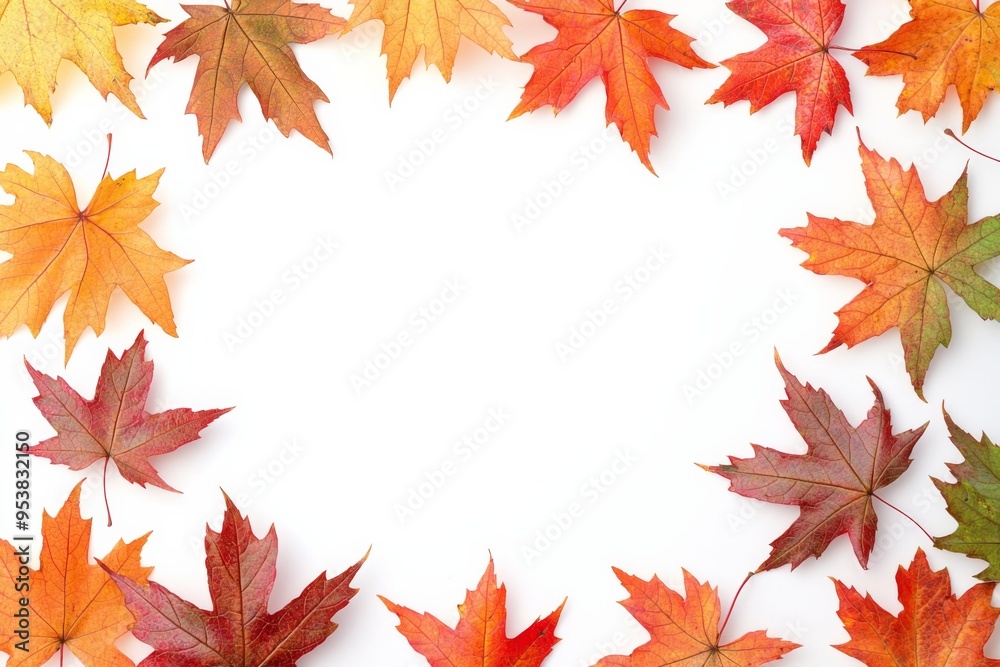 Autumn Maple Leaves Flat Lay White Background created with Generative AI Autumn Maple Leaves Flat Lay White Background created with Generative AI