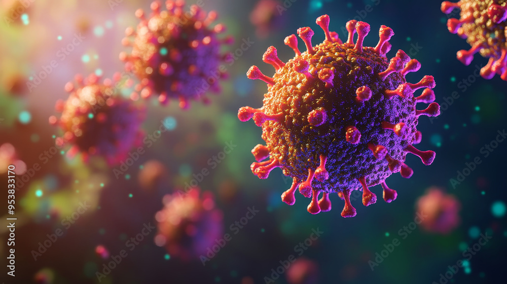 A close up of a virus with a green background A close up of a virus with a green background