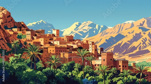 vibrant landscape of Valley, known for its striking rock formations and lush palm groves. photo