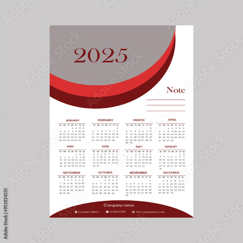 New calendar of 2025, start week on Sunday