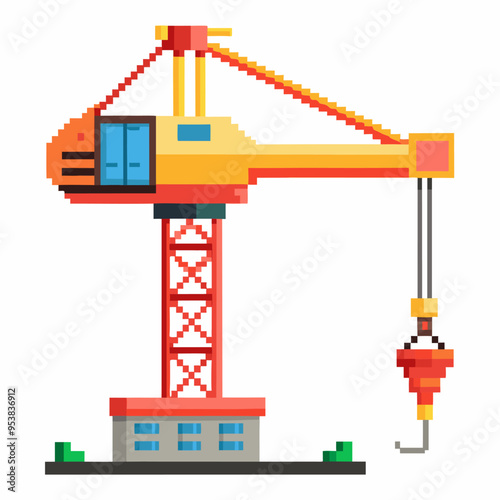 Pixel Art Construction Crane Icon   Retro Video Game Style Illustration