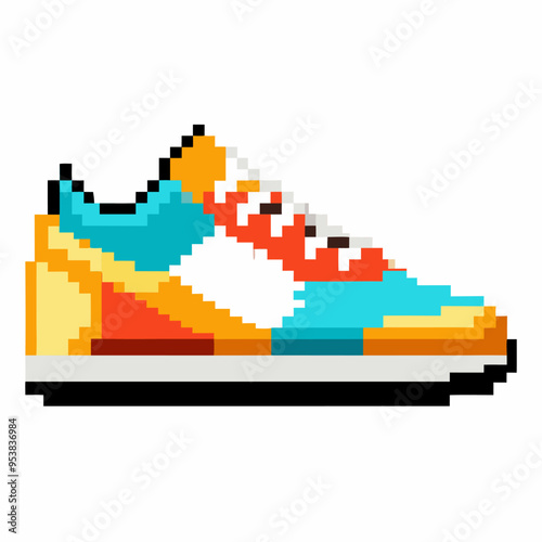 Colorful Pixel Art Sneaker Illustration in Retro Style for Digital and Print Use