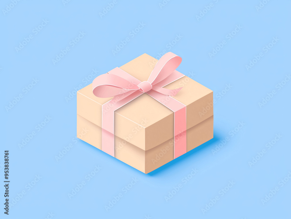 A beautifully wrapped gift box with pink ribbon sits against light blue background, symbolizing celebration and joy. A beautifully wrapped gift box with pink ribbon sits against light blue background, symbolizing celebration and joy.