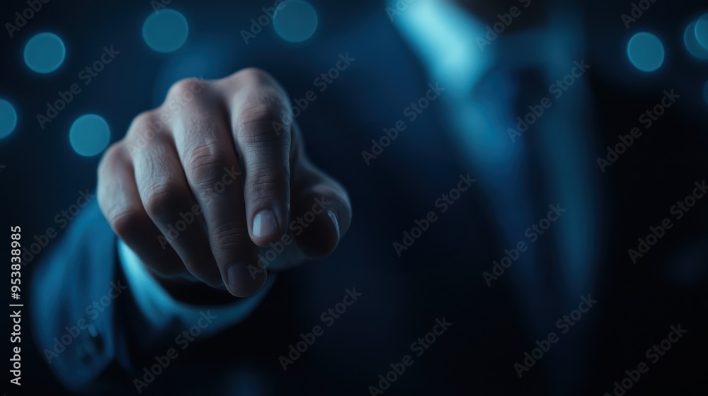 Close-up of a hand pointing forward in focus with a blurred cityscape background. Perfect for business and technology concepts. Close-up of a hand pointing forward in focus with a blurred cityscape background. Perfect for business and technology concepts.