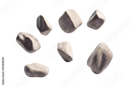 Grey Stones Rocks Isolated Background Black Pebble Stones Texture Natural Design Element Gravel Smooth Rough Stone Collection