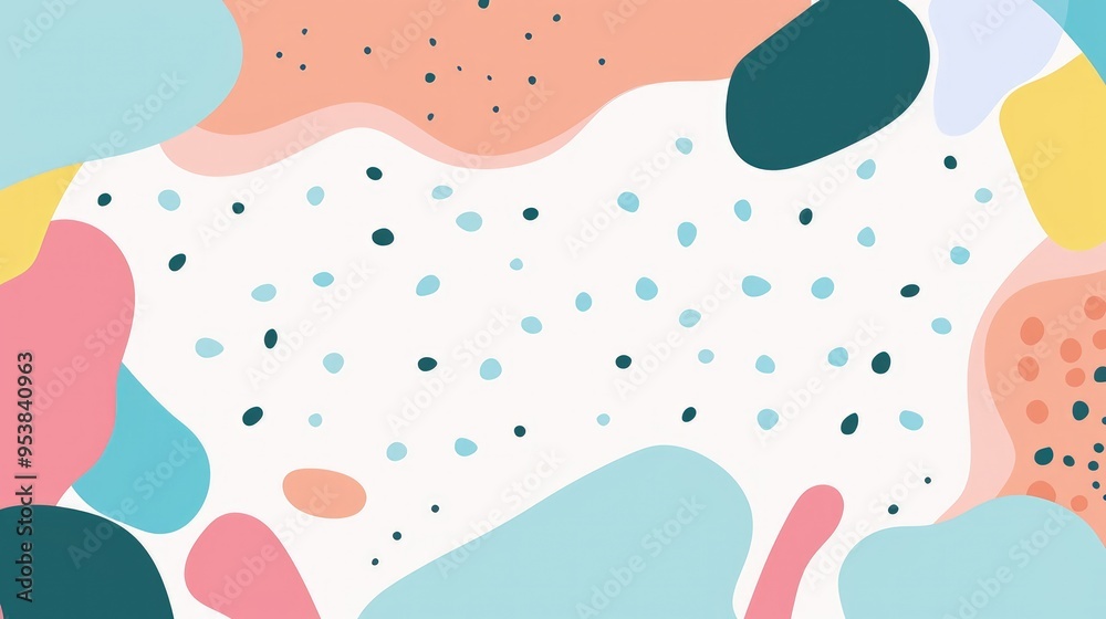 This image features a colorful abstract design with organic shapes and playful dots, ideal for backgrounds or creative projects.