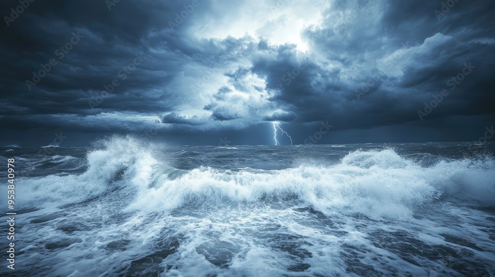 Fototapeta premium Stormy Sea with Lightning