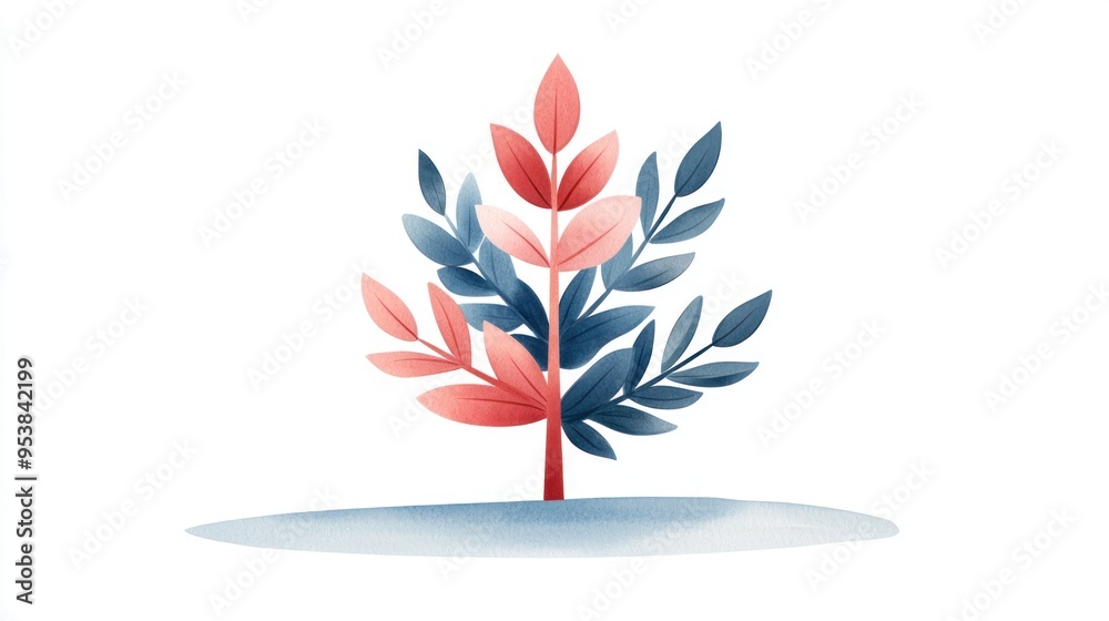 Elegant illustration of a tree with red and blue leaves on a white background. Perfect for nature-themed designs and creative projects. Elegant illustration of a tree with red and blue leaves on a white background. Perfect for nature-themed designs and creative projects.