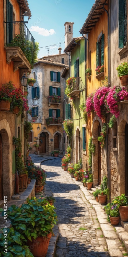 traditional italian small village, old town street traditional italian small village, old town street