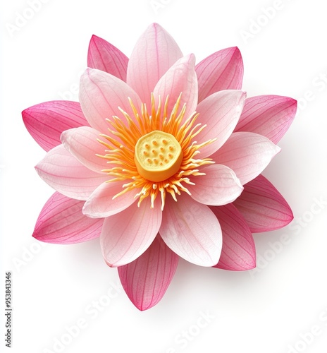 Pink Lotus Flower Isolated on White Background, Ultra Realistic Photograph Generative AI