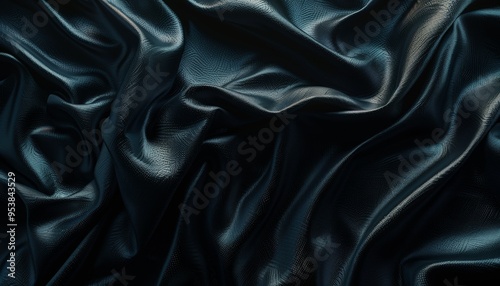 Smooth Black Silk Cloth with Elegant Folds Captured with Dramatic Lighting Highlighting Luxurious Texture Background with Copy Space