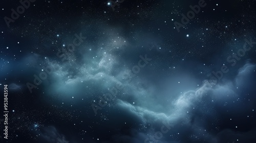 A serene depiction of a starry night sky with clouds and a hint of galactic elements, evoking a sense of wonder and exploration. © BersyukurStock
