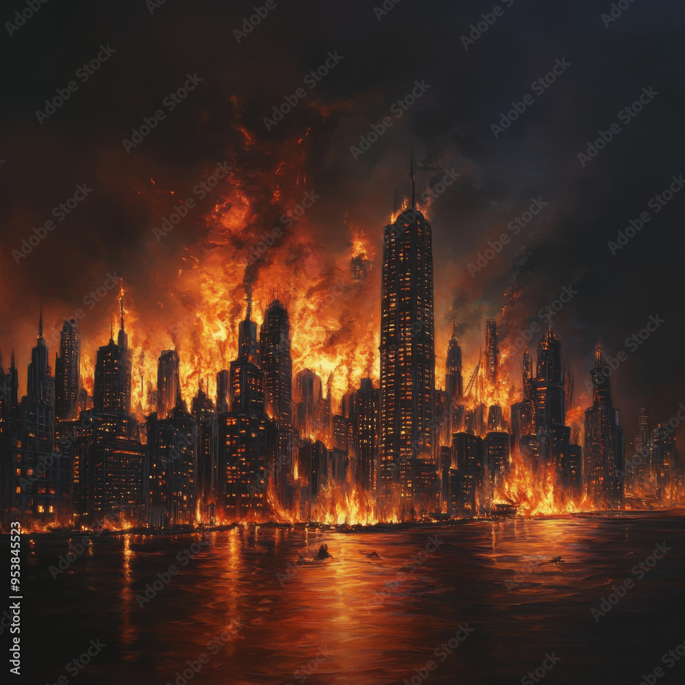 Fototapeta premium burning fire in the city