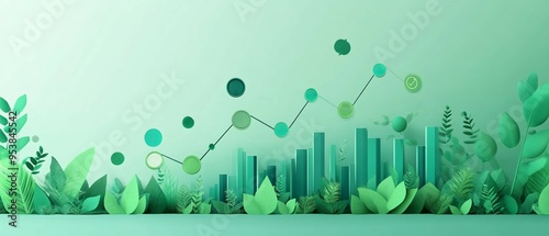 Sustainable growth concept with ESG funds Minimalist finance illustration with green graphs and social impact icons