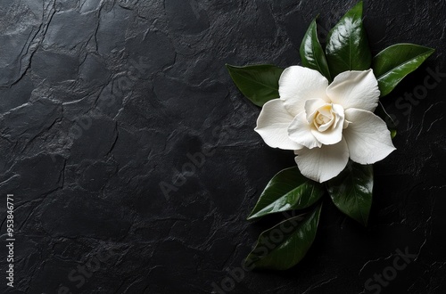 White Gardenia Flower on Black Background #953846771