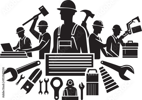 happy labor day workers character icons silhouette vector art flat logo design t shirt background banner illustrations