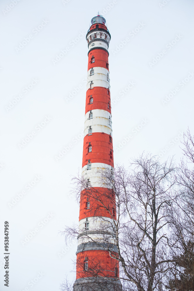 Snowy aerial drone view of Storozhenskiy Light, Ladoga Lake, Storozhno Lighthouse, Storozhno village, Leningrad oblast region, Russia, winter sunny day, lighthouses of Russia travel Snowy aerial drone view of Storozhenskiy Light, Ladoga Lake, Storozhno Lighthouse, Storozhno village, Leningrad oblast region, Russia, winter sunny day, lighthouses of Russia travel